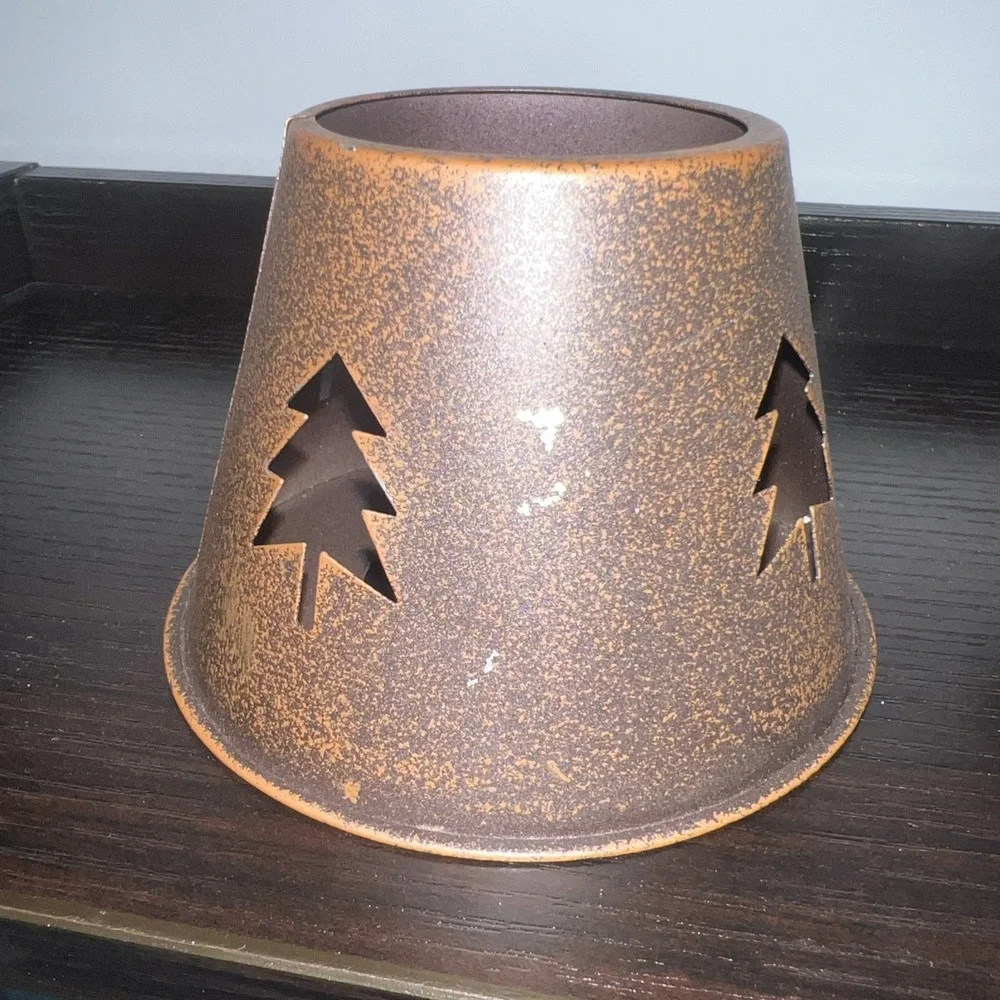 Small Lamplike Candle Holder Antique Copper Like Metal Snowflake Pattern